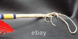 Native American Sioux Indian horn dance wand with beaded handle. Wrapped with l