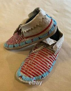 Native American Sioux Indian quilled & beaded hide moccasins late 19th century