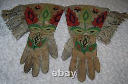 Native American Sioux Northern Plains 1890-1900 Men's Beaded Gauntlets on hide