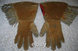 Native American Sioux Northern Plains 1890-1900 Men's Beaded Gauntlets on hide