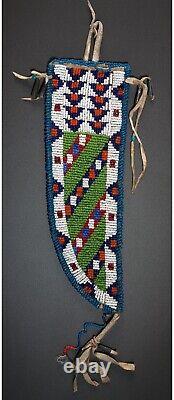 Native American Sioux Style Indian Beaded Leather Knife Sheath