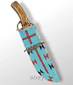 Native American Sioux Style Indian Beaded Leather Knife Sheath S814