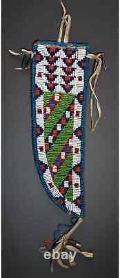 Native American Sioux Style Indian Beaded Suede Leather Knife Sheath Handmade