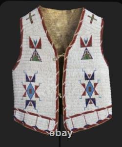 Native American Sioux Style Indian Fully Beaded Suede Leather Hide Vest