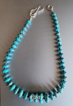 Native American Southwest Turquoise Beaded Necklace 19 Sterling Silver. 925