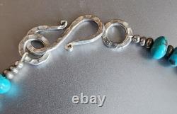 Native American Southwest Turquoise Beaded Necklace 19 Sterling Silver. 925