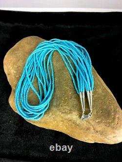 Native American Stabilize Turquoise Heishi 10S Sterling Silver Necklace 20 4194