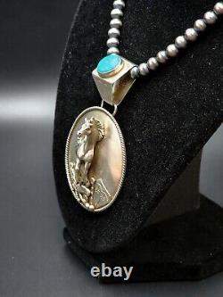 Native American Sterling Silver 3D Horse Necklace