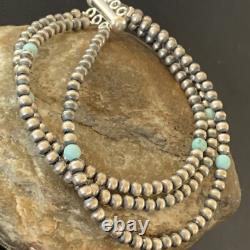 Native American Sterling Silver Beads Blue Turquoise Bracelet 3 Strand 13576
