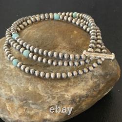 Native American Sterling Silver Beads Blue Turquoise Bracelet 3 Strand 13576