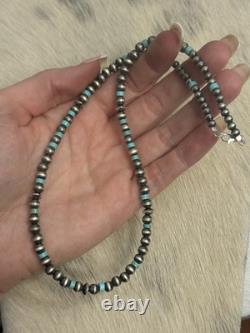 Native American Sterling Silver Graduated Navajo Pearl Saucer Turquoise Necklace