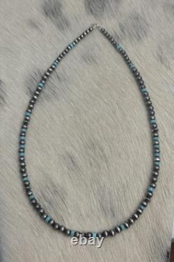 Native American Sterling Silver Graduated Navajo Pearl Saucer Turquoise Necklace
