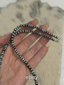 Native American Sterling Silver Graduated Navajo Pearl Saucer Turquoise Necklace