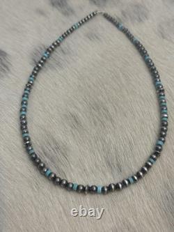 Native American Sterling Silver Graduated Navajo Pearl Saucer Turquoise Necklace