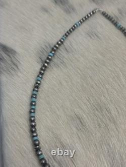 Native American Sterling Silver Graduated Navajo Pearl Saucer Turquoise Necklace