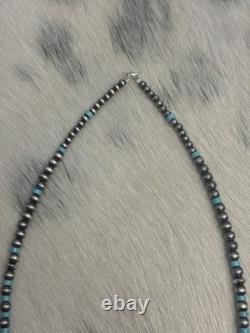 Native American Sterling Silver Graduated Navajo Pearl Saucer Turquoise Necklace