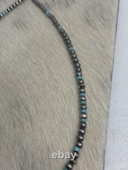 Native American Sterling Silver Graduated Navajo Pearl Saucer Turquoise Necklace