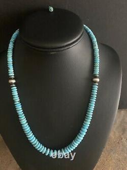 Native American Sterling Silver Graduated Turquoise Bead Necklace. 18 Inch