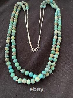 Native American Sterling Silver Heishi Green Turquoise Bead Necklace Pendant 769