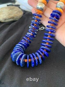 Native American Sterling Silver LAPIS Spiny Oyster Beads Necklace Set 30 4561
