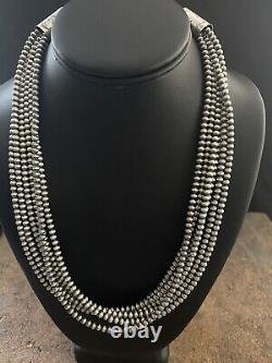 Native American Sterling Silver Multistrand Navajo Pearls Bead Necklace 22 Inch