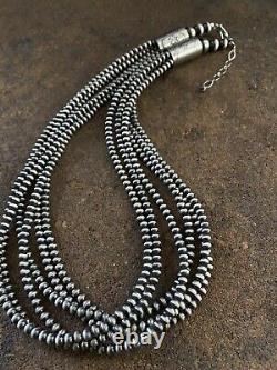 Native American Sterling Silver Multistrand Navajo Pearls Bead Necklace 22 Inch