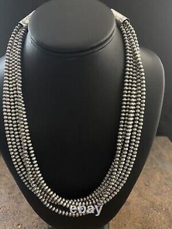 Native American Sterling Silver Multistrand Navajo Pearls Bead Necklace 22 Inch