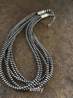 Native American Sterling Silver Multistrand Navajo Pearls Bead Necklace 22 Inch