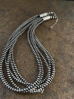 Native American Sterling Silver Multistrand Navajo Pearls Bead Necklace 22 Inch