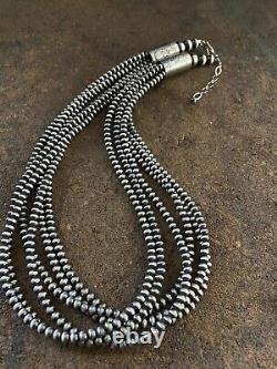 Native American Sterling Silver Multistrand Navajo Pearls Bead Necklace 22 Inch