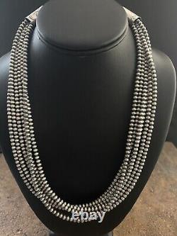 Native American Sterling Silver Multistrand Navajo Pearls Bead Necklace 22 Inch