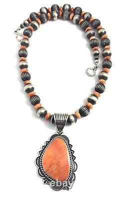 Native American Sterling Silver Navajo Handmade Spiny Oyster Necklace