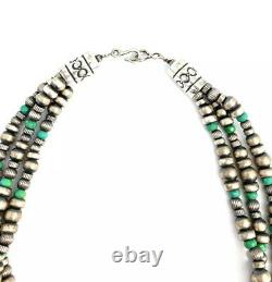 Native American Sterling Silver Navajo Pearls 3/strand Silver Turquoise 18Beads