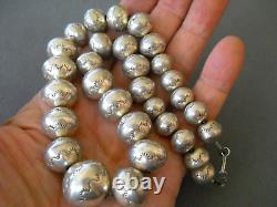 Native American Sterling Silver Navajo Pearls Stamped Graduated Bead Necklace DJ