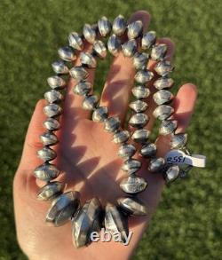 Native American Sterling Silver Navajo Pearls Stamped Handmade Bead Necklace T
