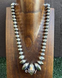 Native American Sterling Silver Navajo Pearls Stamped Handmade Bead Necklace T