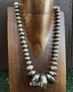 Native American Sterling Silver Navajo Pearls Stamped Handmade Bead Necklace T