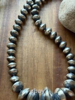 Native American Sterling Silver Navajo Pearls Stamped Handmade Bead Necklace T