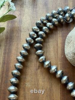 Native American Sterling Silver Navajo Pearls Stamped Handmade Bead Necklace T