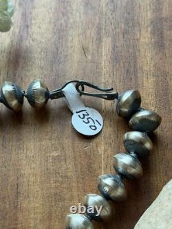 Native American Sterling Silver Navajo Pearls Stamped Handmade Bead Necklace T
