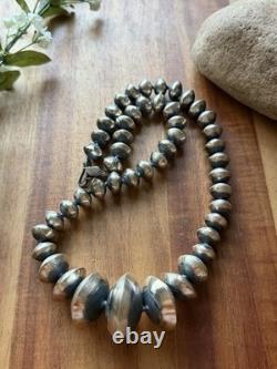 Native American Sterling Silver Navajo Pearls Stamped Handmade Bead Necklace T