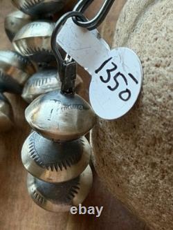 Native American Sterling Silver Navajo Pearls Stamped Handmade Bead Necklace T