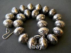 Native American Sterling Silver Navajo Pearls, Stamps, 1' Beads, Necklace 205g