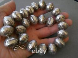 Native American Sterling Silver Navajo Pearls, Stamps, 1' Beads, Necklace 205g