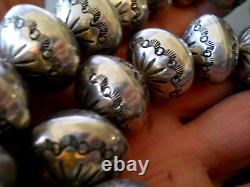 Native American Sterling Silver Navajo Pearls, Stamps, 1' Beads, Necklace 205g