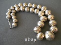 Native American Sterling Silver Navajo Pearls Stampwork Bead Necklace DJ 100g19