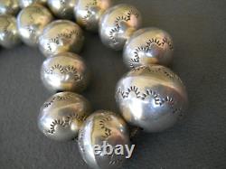 Native American Sterling Silver Navajo Pearls Stampwork Bead Necklace DJ 100g19