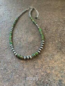 Native American Sterling Silver Navajo Pearls Turquoise Necklace 16 Inch