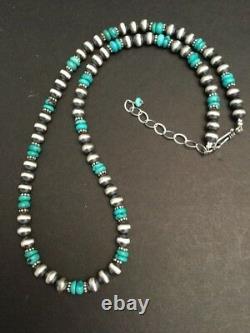 Native American Sterling Silver Navajo Pearls Turquoise Necklace 22 Inch