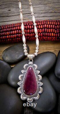 Native American Sterling Silver Navajo Spiny Oyster Pendant with Beads